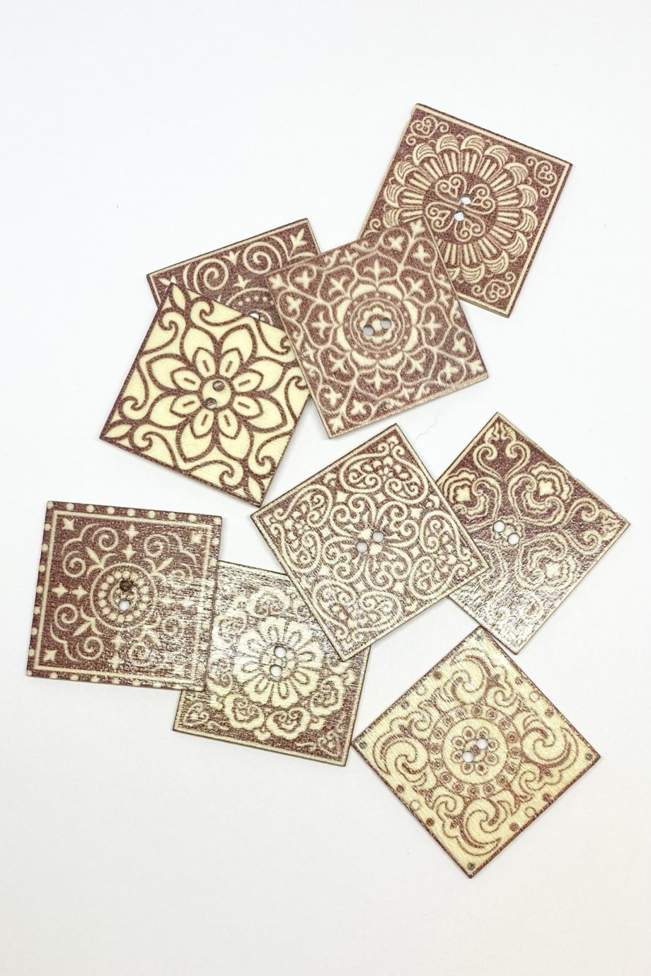 Botones Cuadrados Mandala Diseño Mix 30 x 30 mm 5 unid