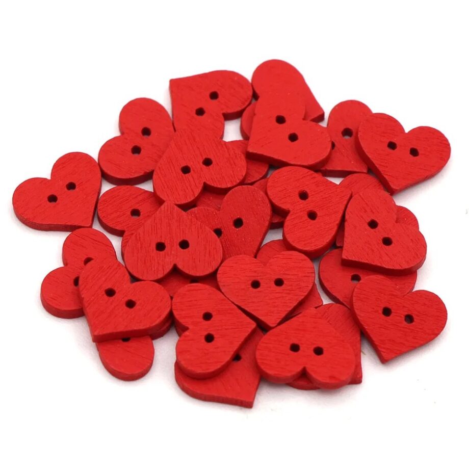 Botones Corazón Madera Rojo 15 x 13 mm 10 unid