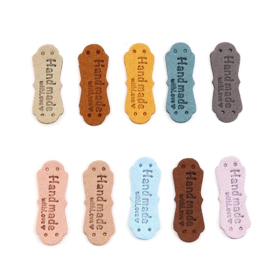 Etiqueta Cuero Hand Made Forma Colores 40 mm 9 unid